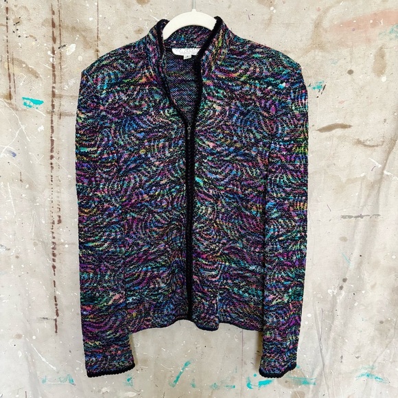 St John Collection Multi Colored Knit Full Zip Jacket - Picture 1 of 6